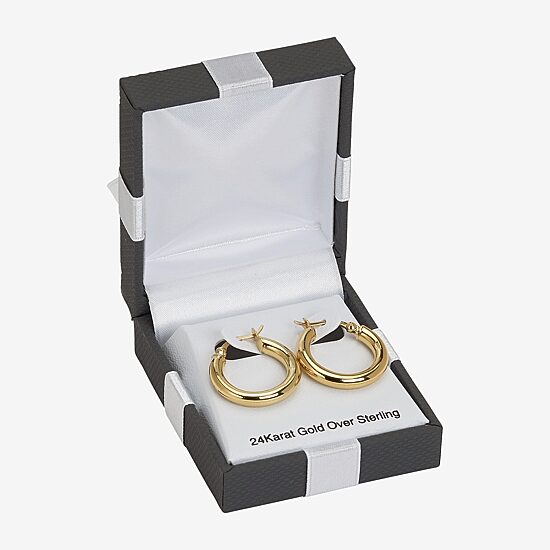 Womens 24K Gold Over Silver 24mm Hoop Earrings