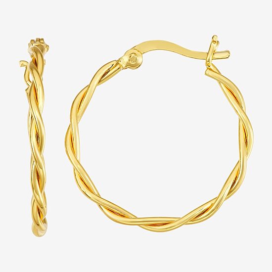 Womens 24K Gold Over Silver 31mm Hoop Earrings