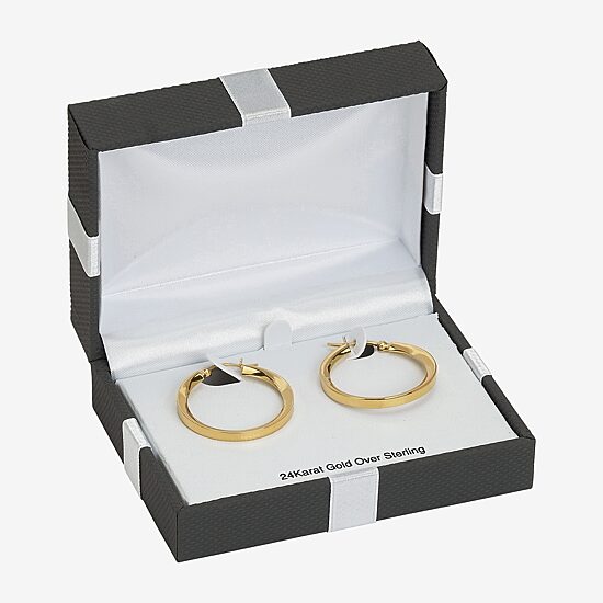 Womens 24K Gold Over Silver 30mm Hoop Earrings