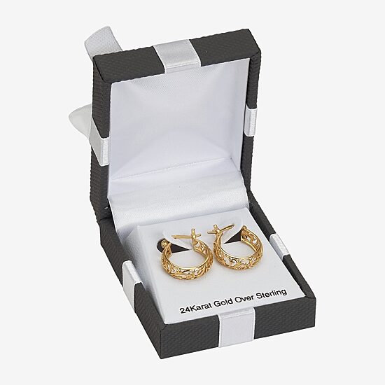 Womens 24K Gold Over Silver 23mm Hoop Earrings