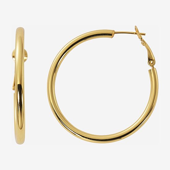 Womens 24K Gold Over Silver 40mm Hoop Earrings