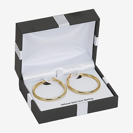 Womens 24K Gold Over Silver 40mm Hoop Earrings