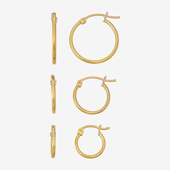 Womens 24K Gold Over Silver 3 Pair Earring Set