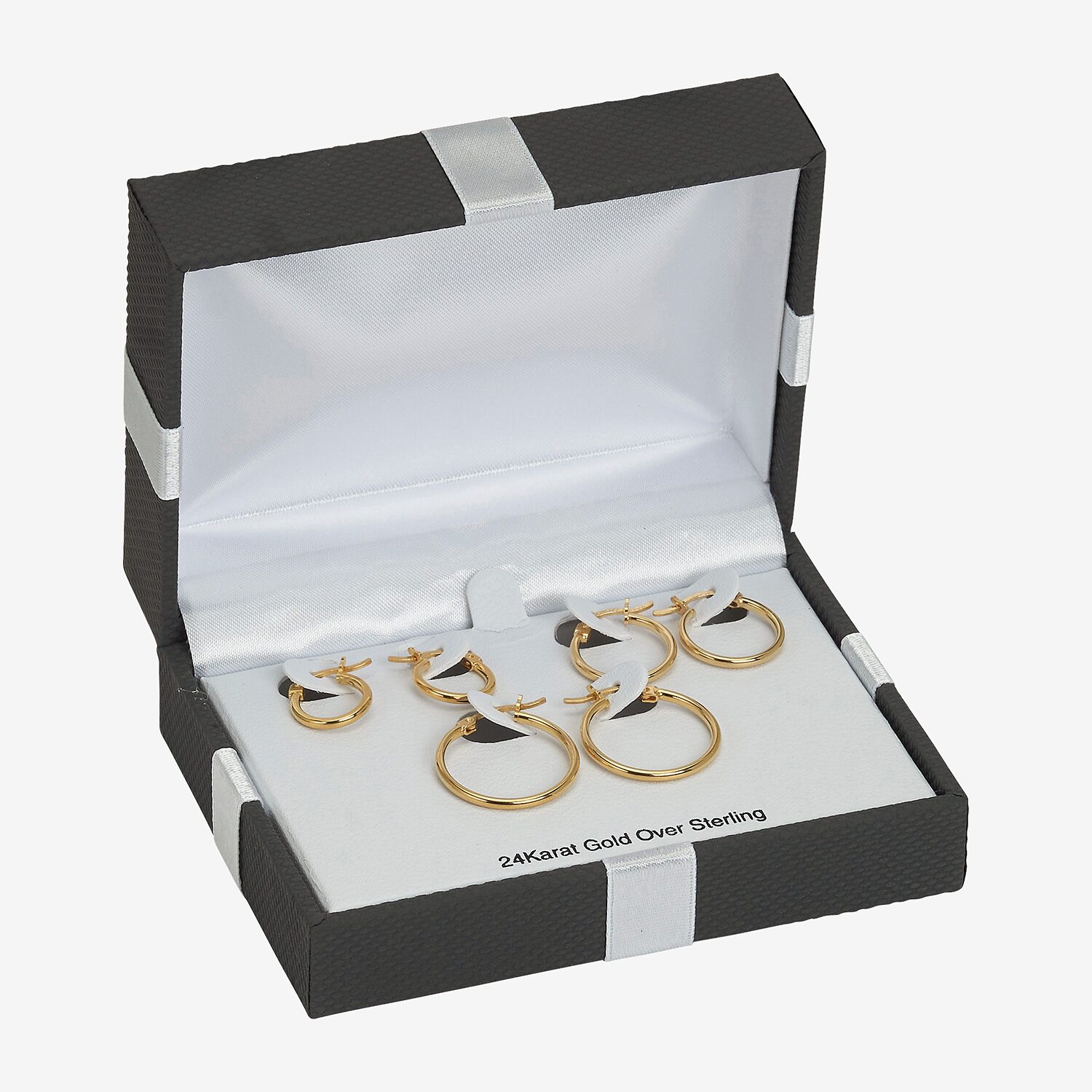 Womens 24K Gold Over Silver 3 Pair Earring Set