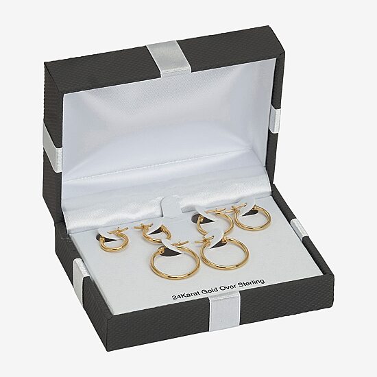 Womens 24K Gold Over Silver 3 Pair Earring Set