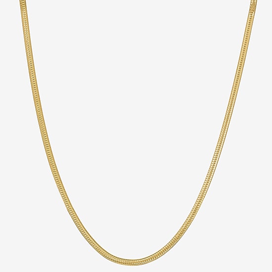 Made in Italy Womens 24K Gold Over Silver 18 Inch Herringbone Chain Necklace