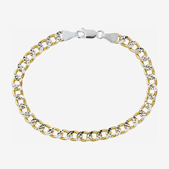 Made in Italy Unisex Adult 24K Gold Over Silver 7.5 Inch Semisolid Curb Chain Bracelet