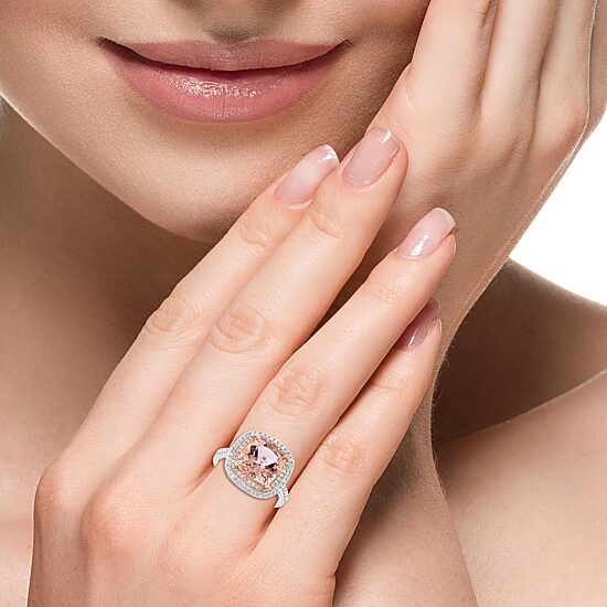 Effy Final Call Limited Quantities! Womens Genuine Pink Morganite 14K Gold Cushion Halo Side Stone Cocktail Ring