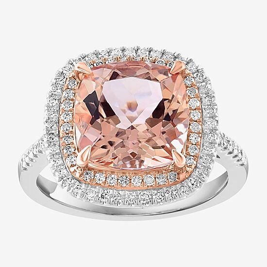 Effy Final Call Limited Quantities! Womens Genuine Pink Morganite 14K Gold Cushion Halo Side Stone Cocktail Ring