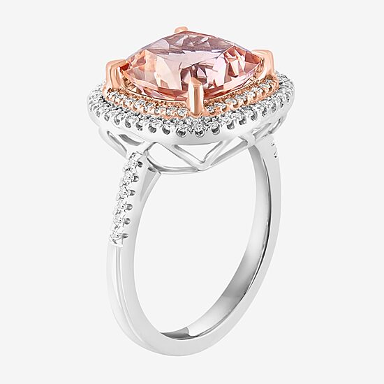Effy Final Call Limited Quantities! Womens Genuine Pink Morganite 14K Gold Cushion Halo Side Stone Cocktail Ring