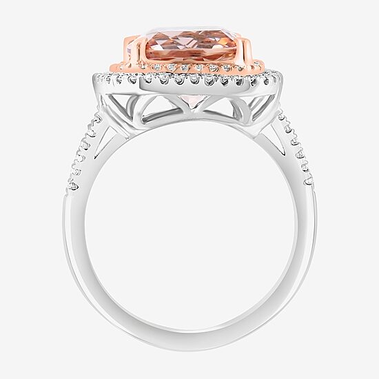 Effy Final Call Limited Quantities! Womens Genuine Pink Morganite 14K Gold Cushion Halo Side Stone Cocktail Ring