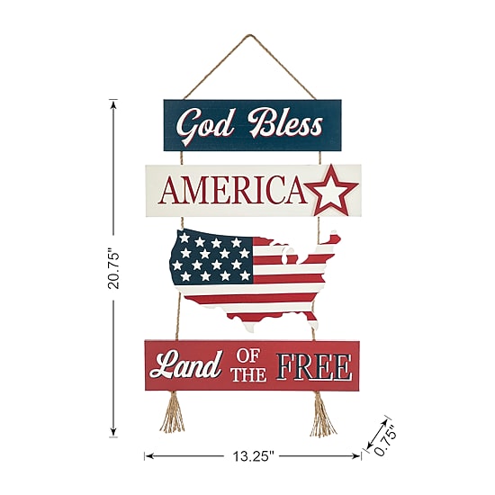 Glitzhome 20.75"H Patriotic Word Sign Door Hanger Swag