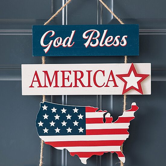 Glitzhome 20.75"H Patriotic Word Sign Door Hanger Swag