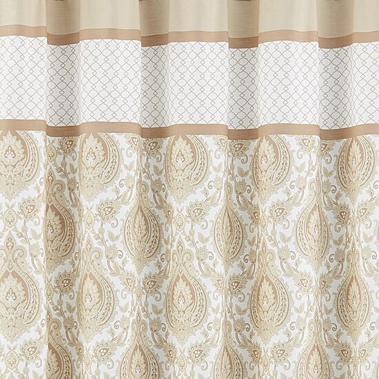 Broadhaven Tan Scroll Shower Curtain