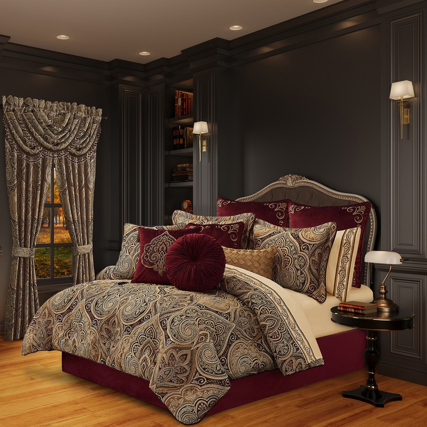 Five Queens Court Bordeaux 4-pc. Damask + Scroll Midweight Comforter Set