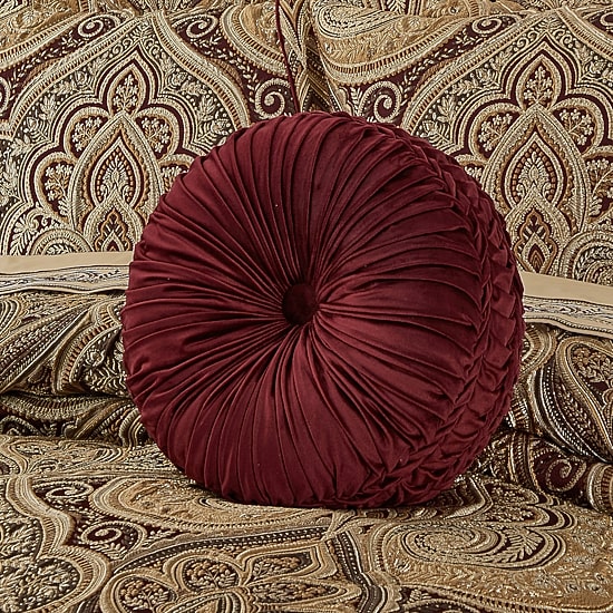 Five Queens Court Bordeaux Round Throw Pillow