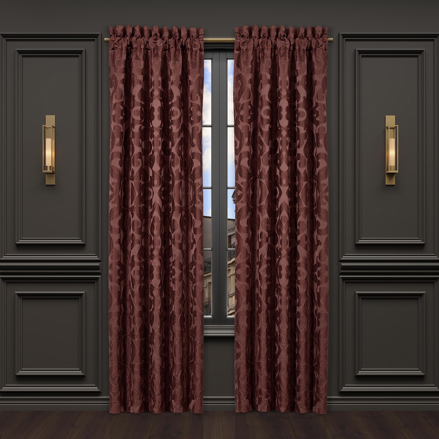 Queen Street Le Grande Maroon Rod Pocket Energy Saving Light-Filtering Set of 2 Curtain Panel