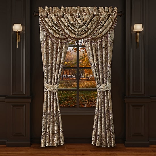 Five Queens Court Bordeaux Rod Pocket Energy Saving Light-Filtering Set of 2 Curtain Panel
