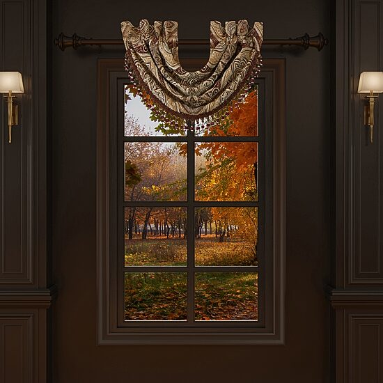 Five Queens Court Bordeaux Rod Pocket Waterfall Valance