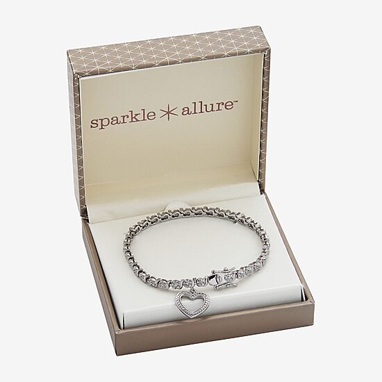 Sparkle Allure Womens Natural Diamond Accent Pure Silver Over Bronze Heart 7.25 Inch Tennis Bracelet