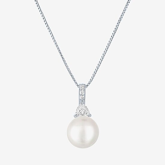 Womens White Cultured Freshwater Pearl Sterling Silver Round 18 Inch Pendant Necklace