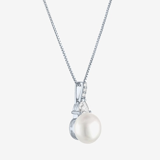 Womens White Cultured Freshwater Pearl Sterling Silver Round 18 Inch Pendant Necklace