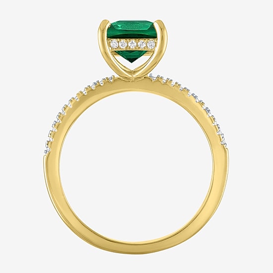 Womens Gemstone & 1/5 CT. T.W. Lab-Grown Diamonds 14K Gold Over Silver Sterling Silver Cushion Side Stone Cocktail Ring