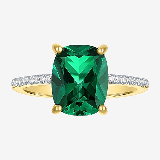 Womens Gemstone & 1/5 CT. T.W. Lab-Grown Diamonds 14K Gold Over Silver Sterling Silver Cushion Side Stone Cocktail Ring