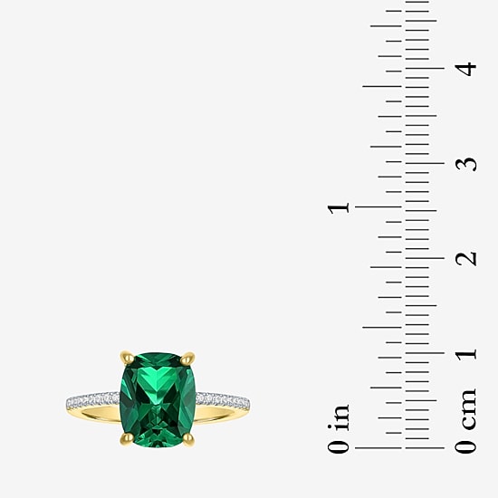 Womens Gemstone & 1/5 CT. T.W. Lab-Grown Diamonds 14K Gold Over Silver Sterling Silver Cushion Side Stone Cocktail Ring