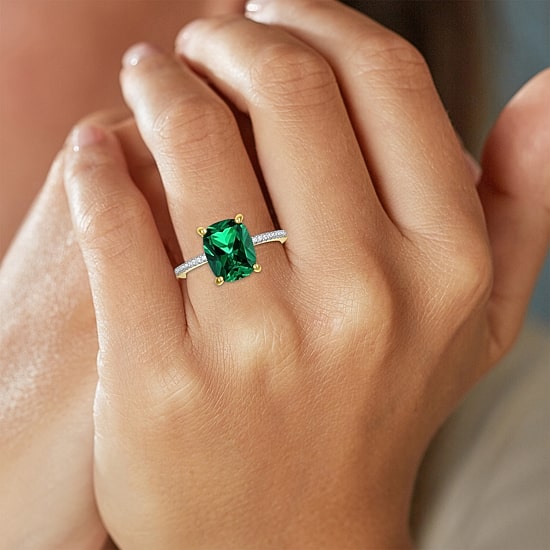 Womens Gemstone & 1/5 CT. T.W. Lab-Grown Diamonds 14K Gold Over Silver Sterling Silver Cushion Side Stone Cocktail Ring