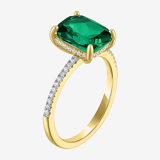 Womens Gemstone & 1/5 CT. T.W. Lab-Grown Diamonds 14K Gold Over Silver Sterling Silver Cushion Side Stone Cocktail Ring