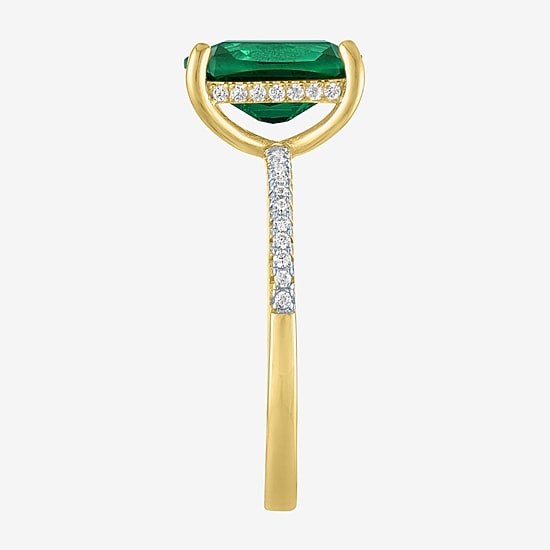 Womens Gemstone & 1/5 CT. T.W. Lab-Grown Diamonds 14K Gold Over Silver Sterling Silver Cushion Side Stone Cocktail Ring