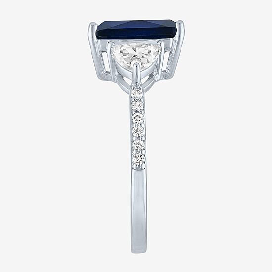 Womens Lab Created Blue Sapphire Sterling Silver Side Stone Cocktail Ring