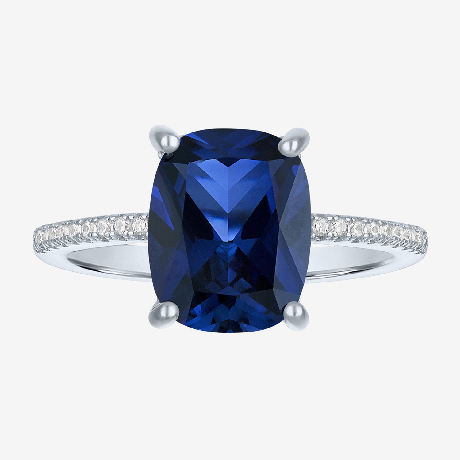 Womens Gemstone & 1/5 CT. T.W. Lab-Grown Diamonds 14K Gold Over Silver Sterling Cushion Side Stone Cocktail Ring