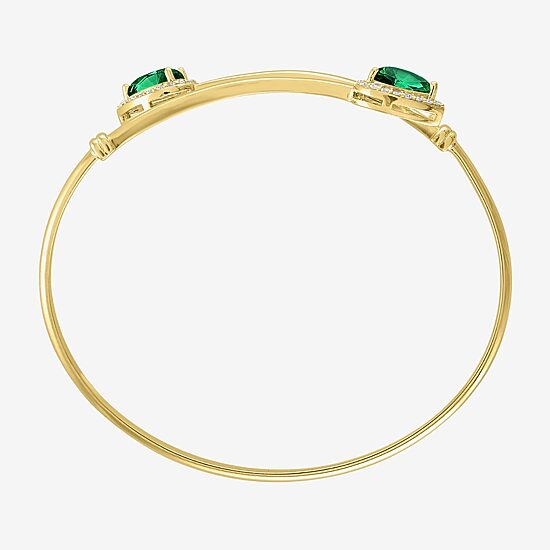 Womens Simulated Green Emerald 14K Gold Over Silver Sterling Silver Pear Bangle Bracelet