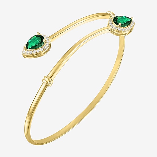 Womens Simulated Green Emerald 14K Gold Over Silver Sterling Silver Pear Bangle Bracelet