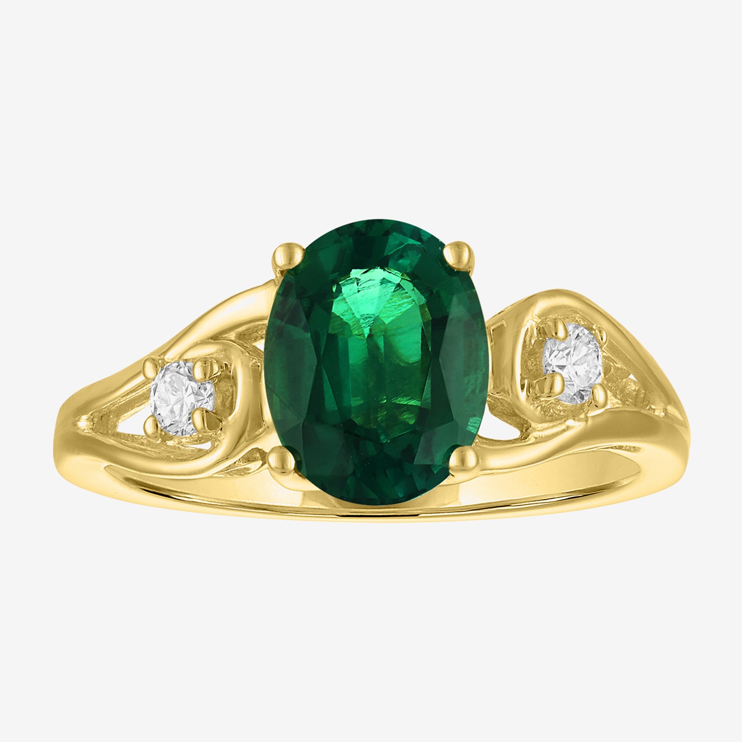Womens 1/8 CT. T.W. Lab Created Green Emerald 14K Gold Over Silver Oval 3-Stone Cocktail Ring
