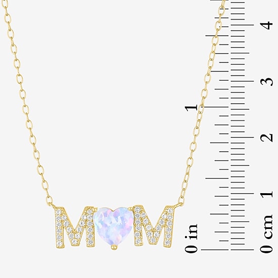 "Mom" Womens Lab Created White Opal 14K Gold Over Silver Sterling Silver Heart Round 16 Inch Pendant Necklace