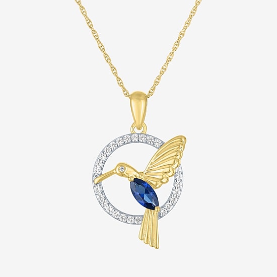 Womens Lab Created Blue Sapphire 14K Gold Over Silver Sterling Silver 16 Inch Pendant Necklace