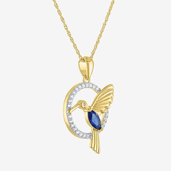 Womens Lab Created Blue Sapphire 14K Gold Over Silver Sterling Silver 16 Inch Pendant Necklace