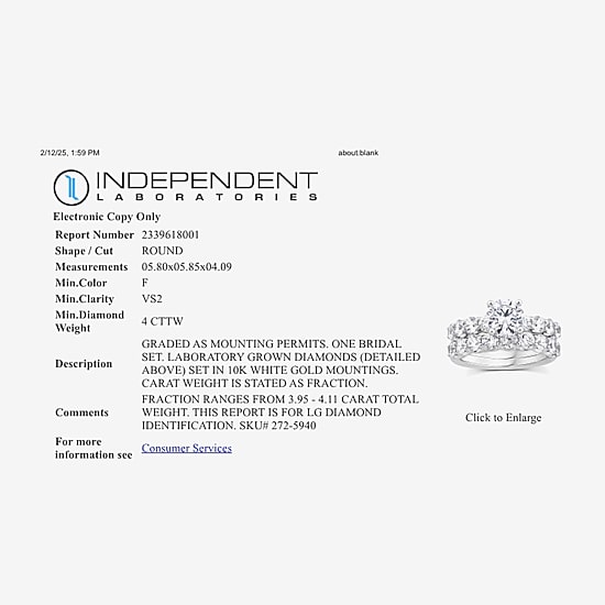 Signature By Modern Bride (F / VS2) Womens 4 CT. T.W. Lab Grown White Diamond 10K or 14K Gold Round Side Stone Bridal Set