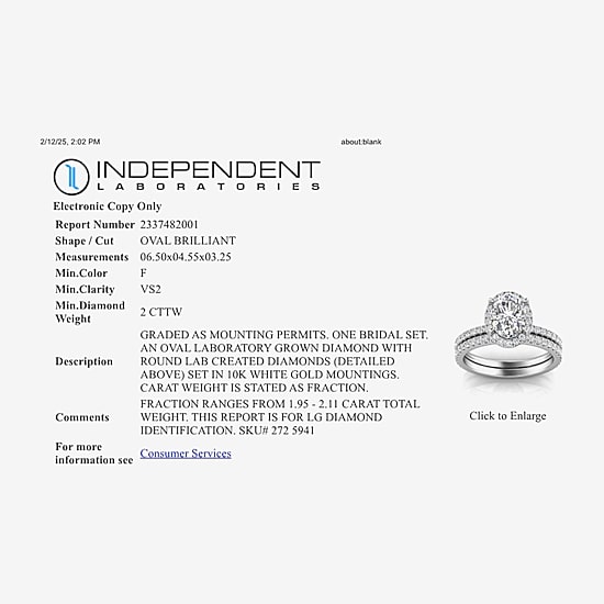 Signature By Modern Bride Womens 2 CT. T.W. Lab Grown White Diamond 10K or 14K Gold Oval Side Stone Bridal Set