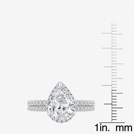 Signature By Modern Bride Womens 2 CT. T.W. Lab Grown White Diamond 10K or 14K Gold Pear Side Stone Bridal Set