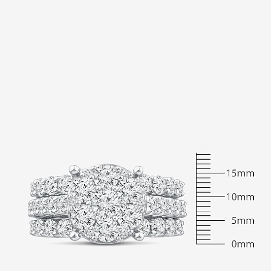 (G / Si1-Si2) Womens 4 CT. T.W. Lab Grown White Diamond 10K Gold Round Side Stone Halo Bridal Set