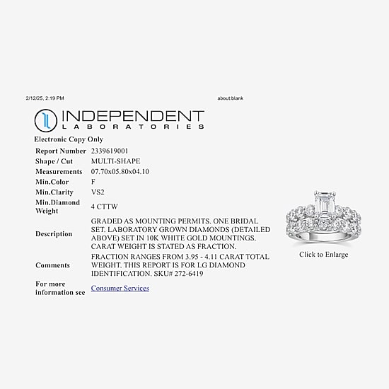 Signature By Modern Bride (G / Si1-Si2) Womens 4 CT. T.W. Lab Grown White Diamond 10K Gold Side Stone Bridal Set