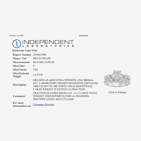 Signature By Modern Bride (G / Si1-Si2) Womens 4 CT. T.W. Lab Grown White Diamond 10K Gold Side Stone Bridal Set