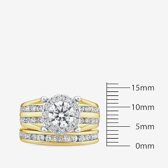 (G / Si1-Si2) Womens 3 CT. T.W. Lab Grown White Diamond 10K Gold Round Side Stone Halo Bridal Set