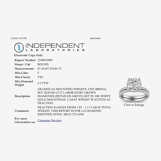 Signature By Modern Bride Womens 2 CT. T.W. Lab Grown White Diamond 10K White Gold Round Side Stone Halo Bridal Set