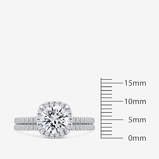 Signature By Modern Bride Womens 2 CT. T.W. Lab Grown White Diamond 10K White Gold Round Side Stone Halo Bridal Set