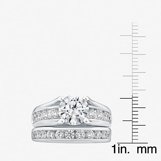 (G / Si1-Si2) Womens 4 CT. T.W. Lab Grown White Diamond 10K Gold Round Side Stone Bridal Set